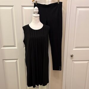 Calvin Klein Collection Black Midi Dress & Leggings Set Large Sleeveless Pleated